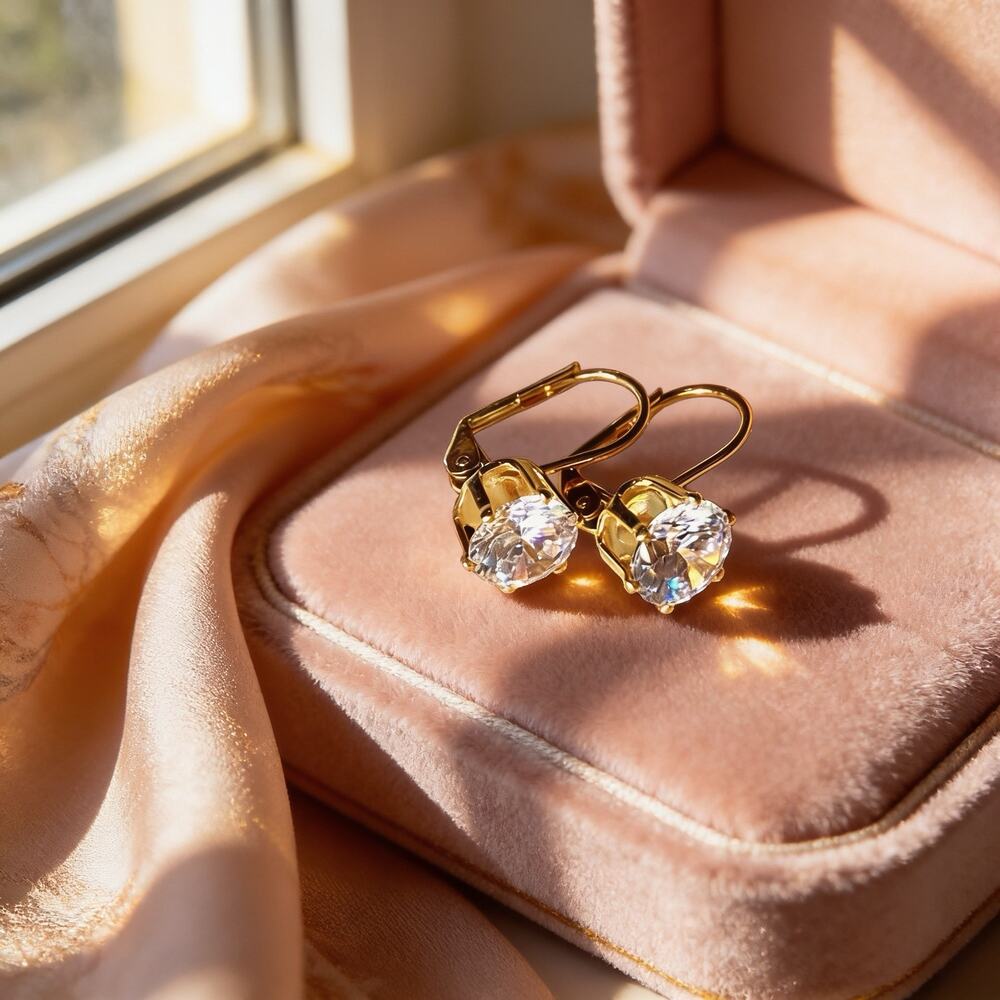 NWOT CZ Solitaire Leverback Earrings
